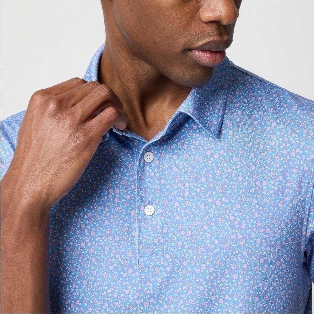 Nwot j crew Printed performance polo shirt ditsy blue pink floral